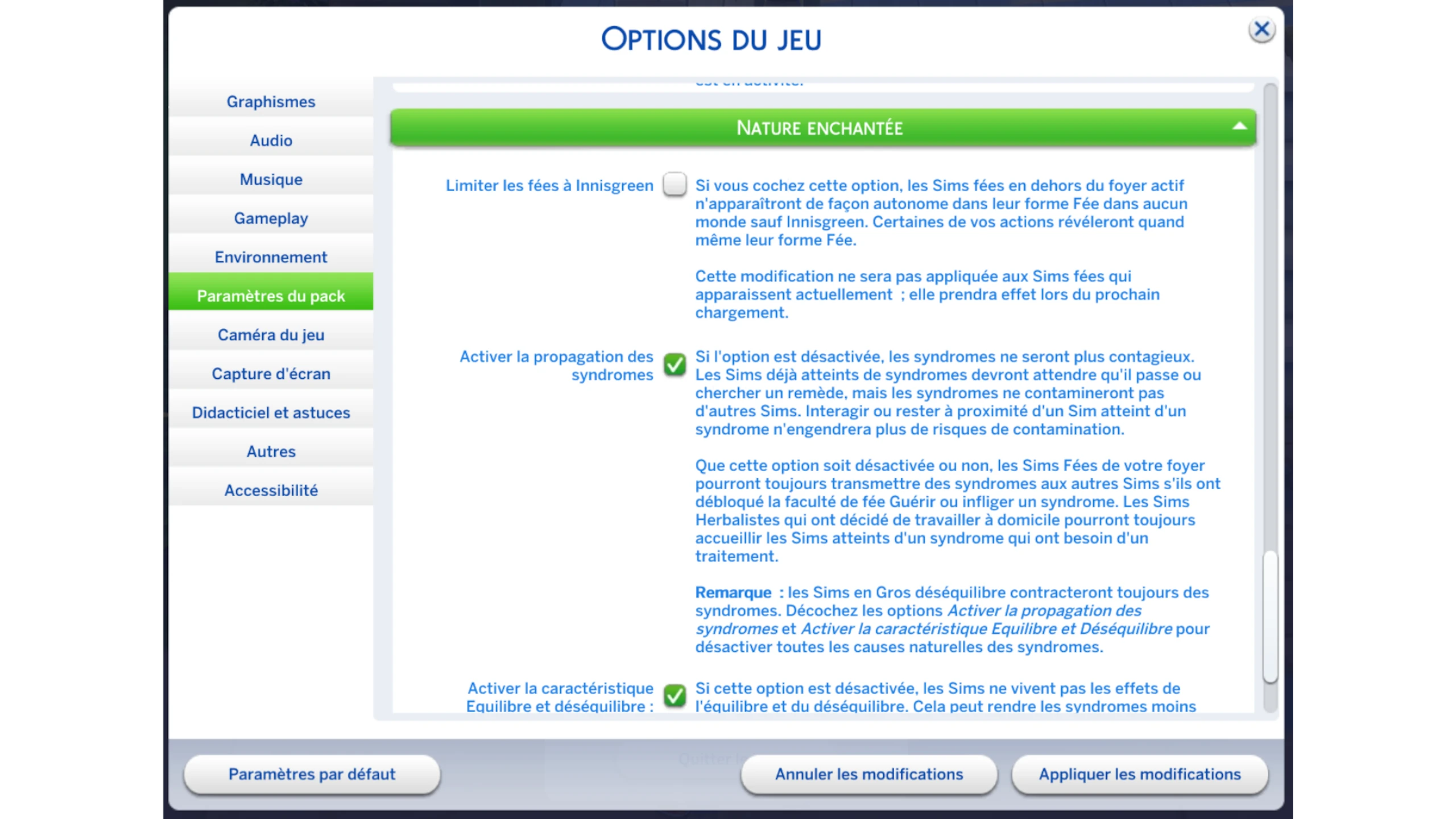 Sims 4 Nature enchanteÌe : Parametres Propagation des Syndromes. Sims 4 Nature enchanteÌe : Parametres Propagation des Syndromes.