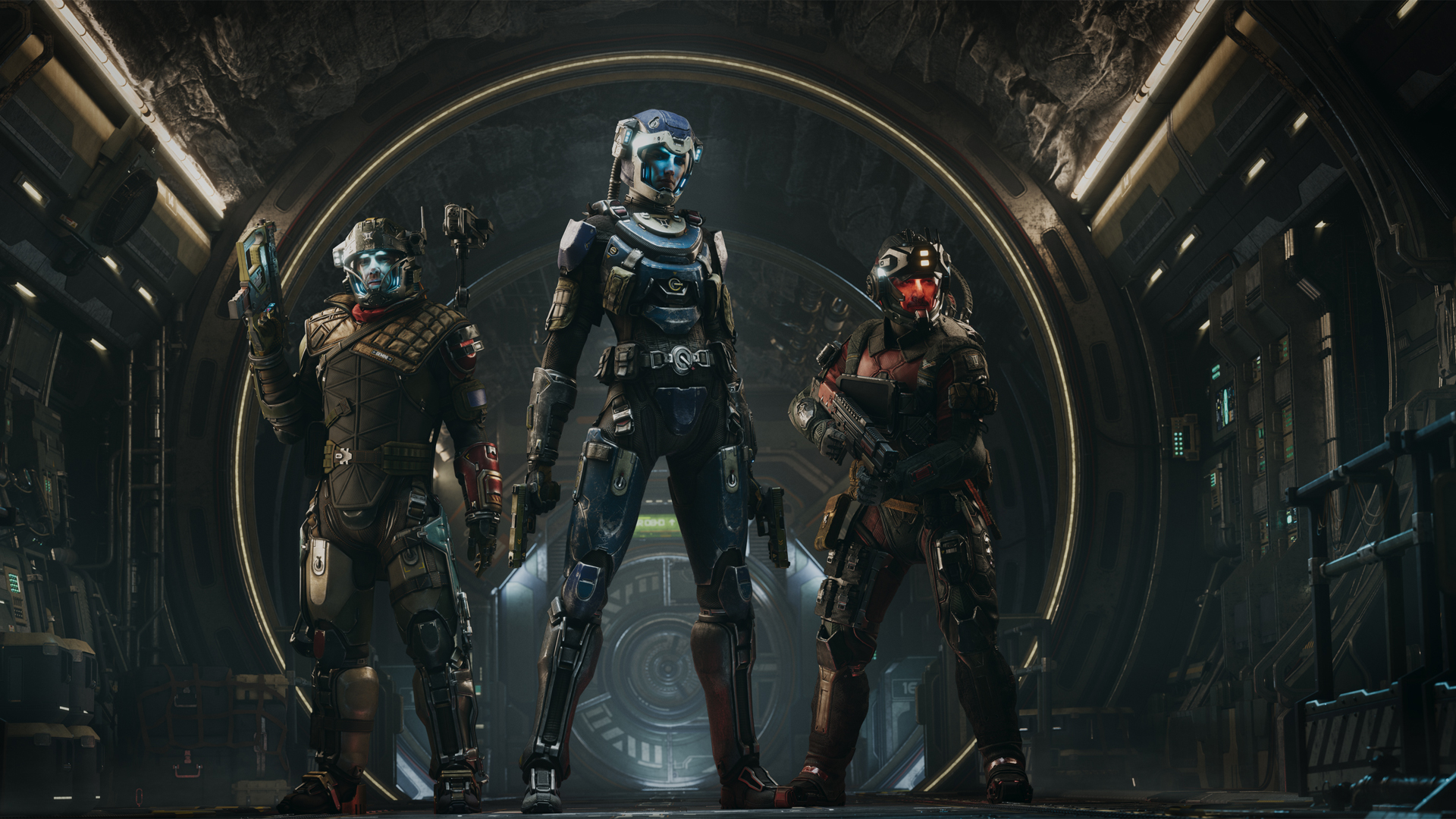 The Expanse Osiris Reborn : Trois personnages en combinaison spatiale. The Expanse Osiris Reborn : Trois personnages en combinaison spatiale.