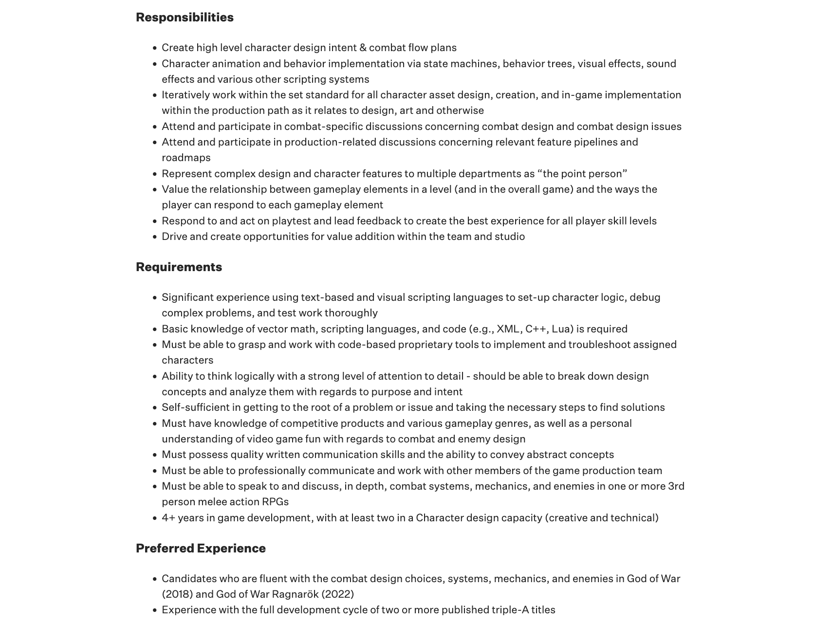 God of War : Recrutement d'un Sr Combat Designer Santa Monica.