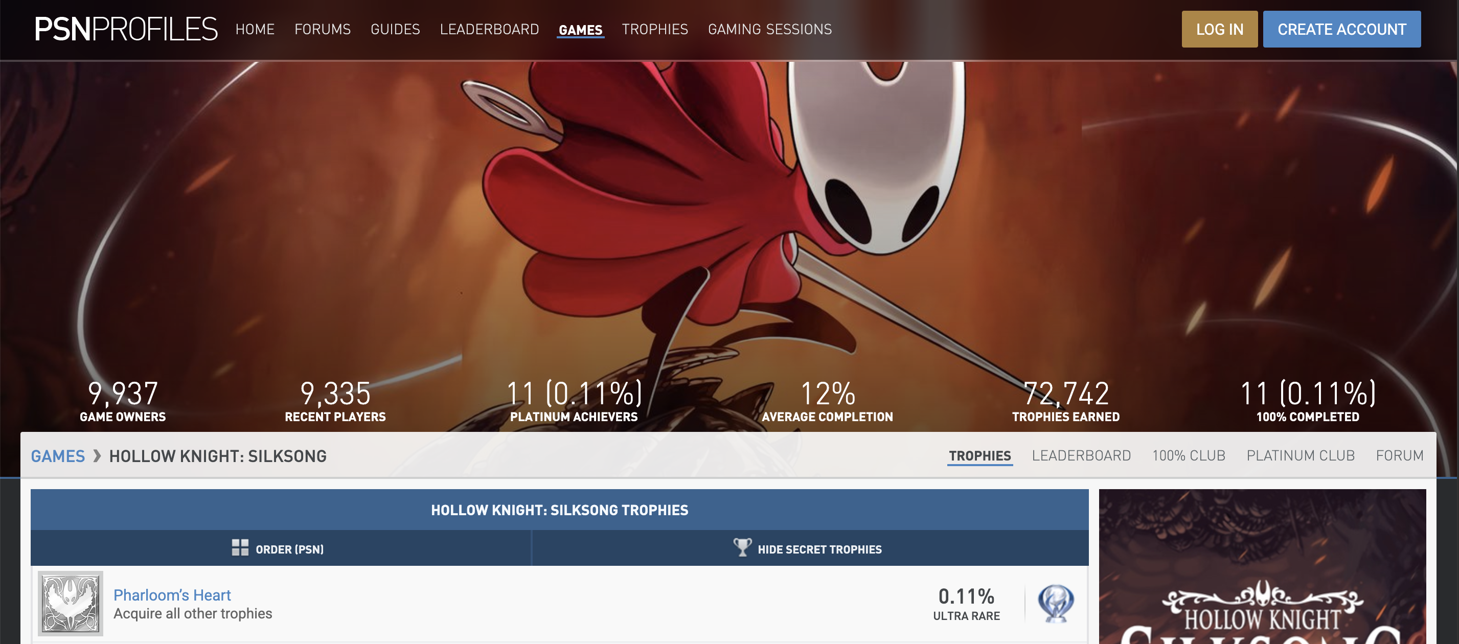 Hollow Knight Silksong : Trophée Platine. Hollow Knight Silksong : Trophée Platine.