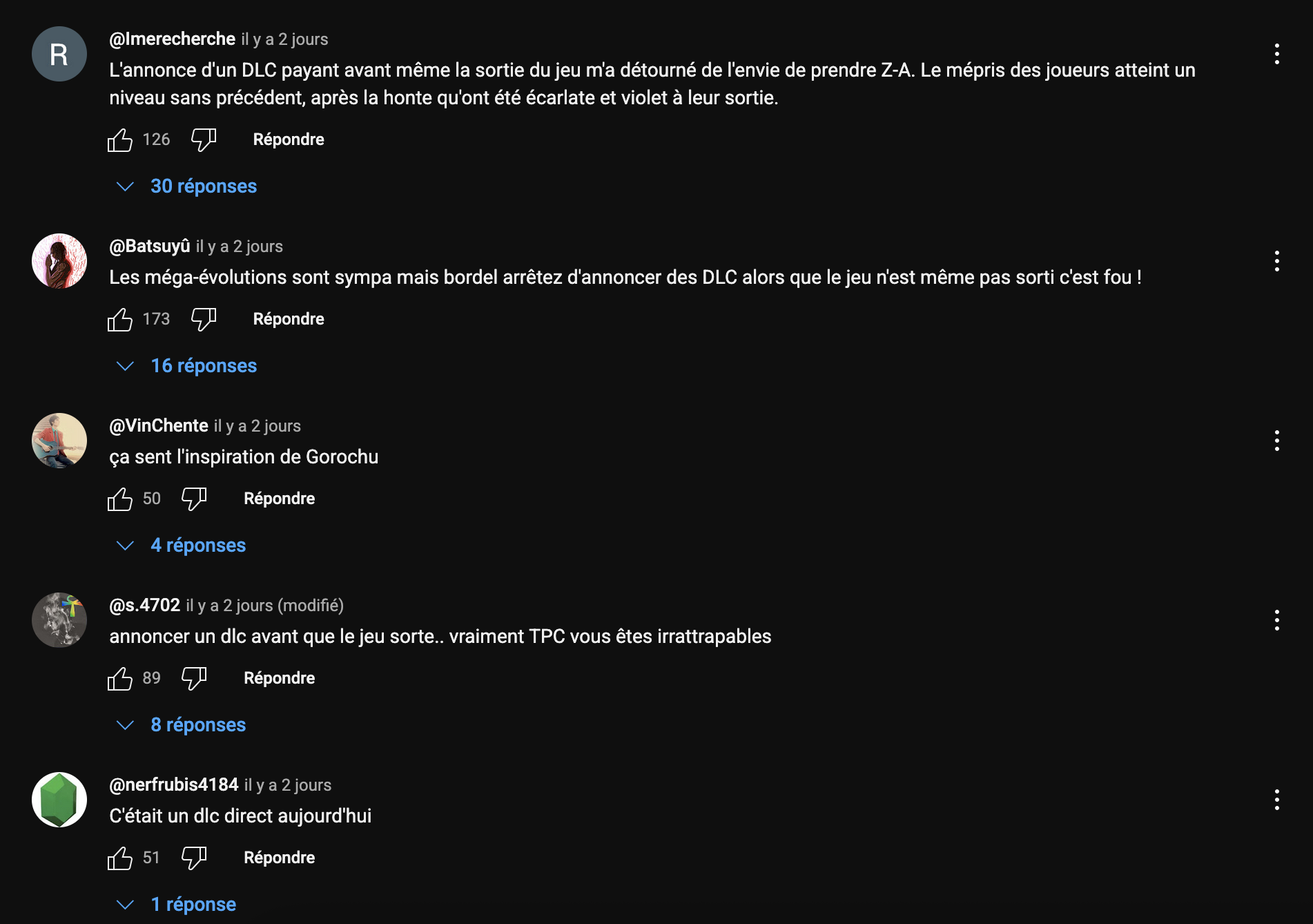 Pokemon ZA DLC : Commentaires YouTube. Pokemon ZA DLC : Commentaires YouTube.