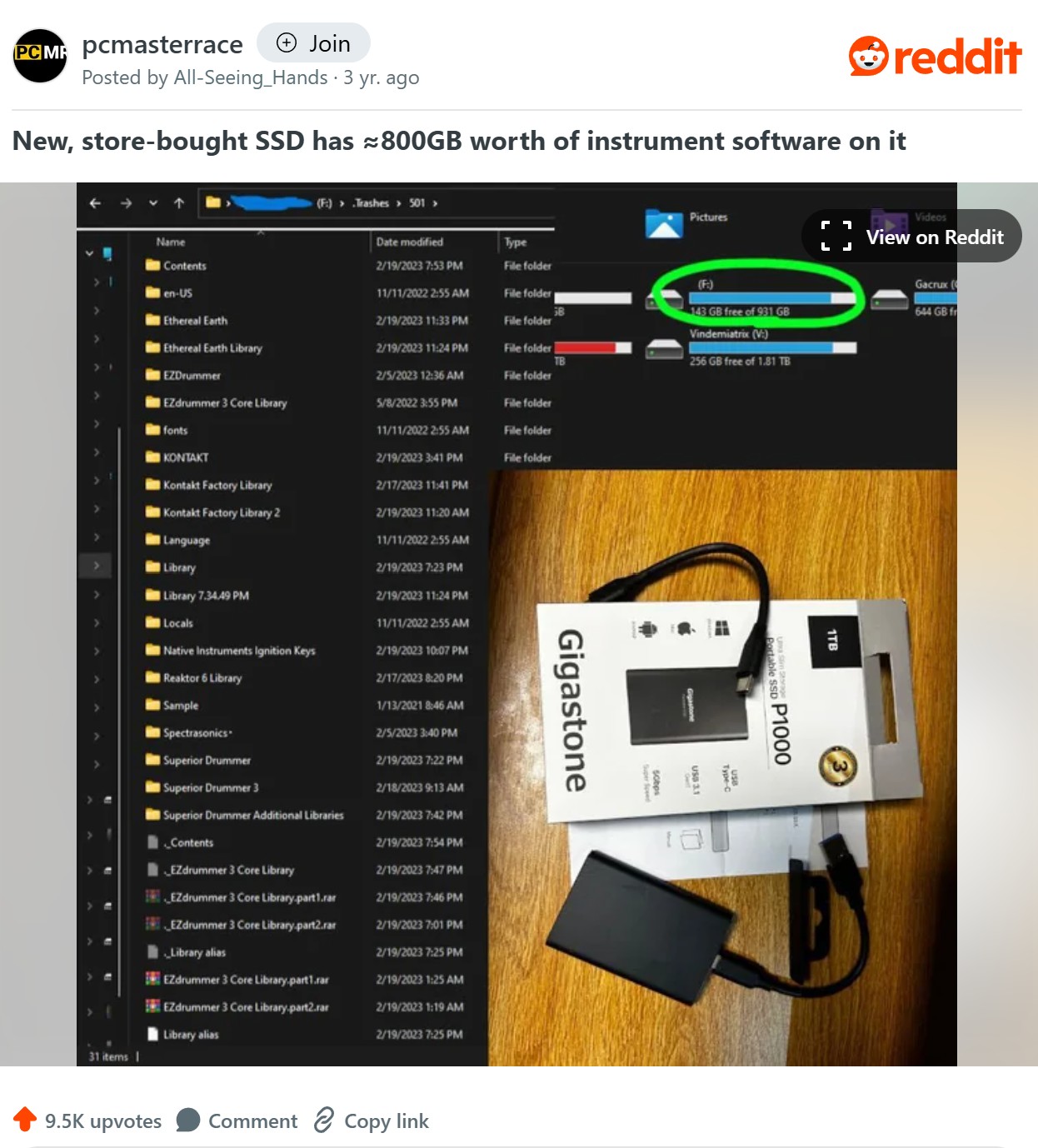 Capture Ecran Reddit Disque Neuf 800 Go