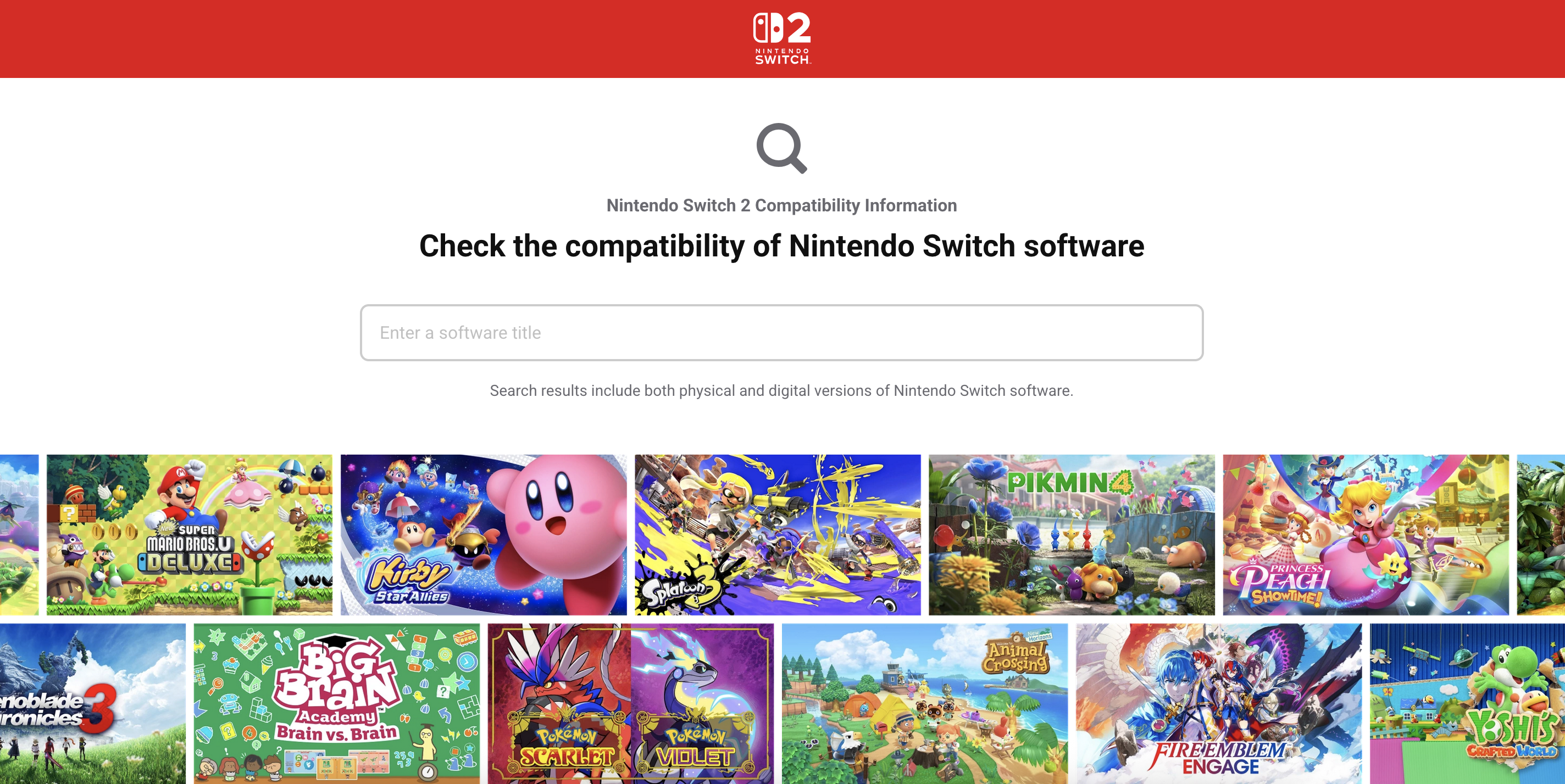 AperÃ§u du site officiel pour vÃ©rifier la compatibilitÃ© des jeux sur Nintendo Switch 2.