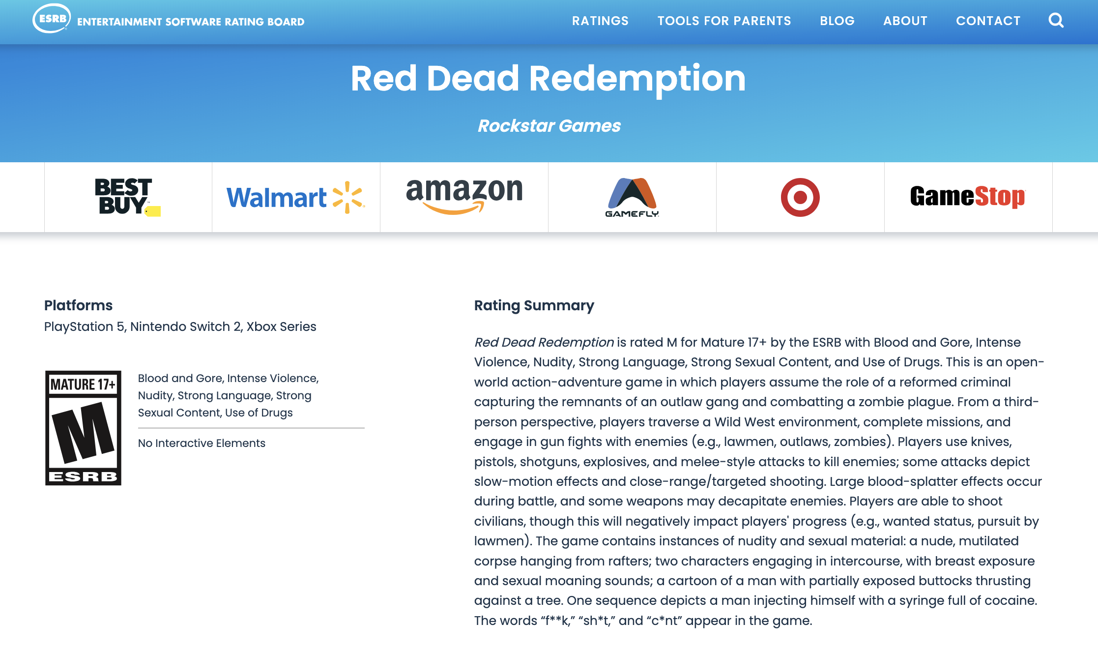 Red Dead Redemption : Classification ESRB sur PS5, Xbox Series et Nintendo Switch 2.