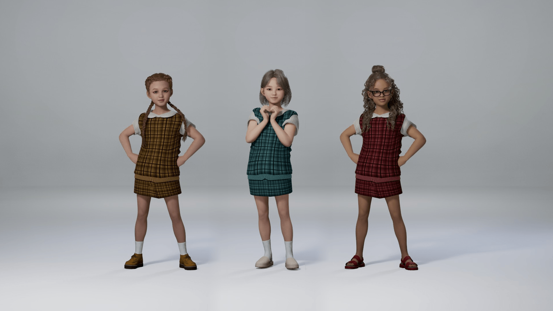 Trois exemple de tenues de petite fille dans inZOI.