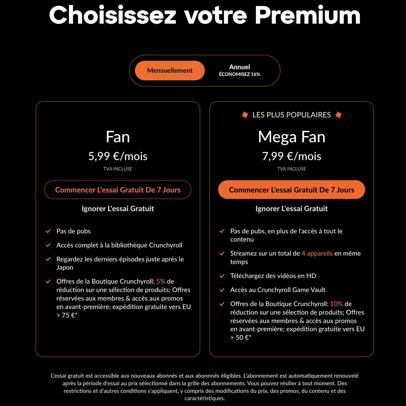 Abonnements Premium de Crunchyroll. Abonnements Premium de Crunchyroll.
