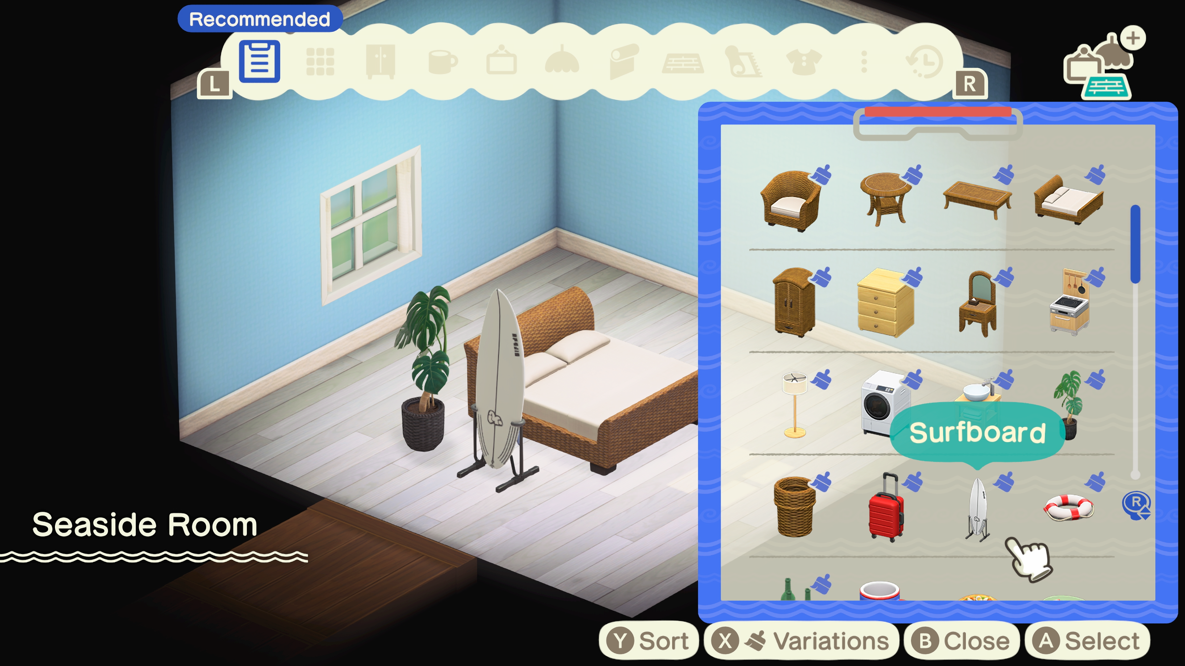 Seaside Room de l'hÃ´tel dans Animal Crossing New Horizons.