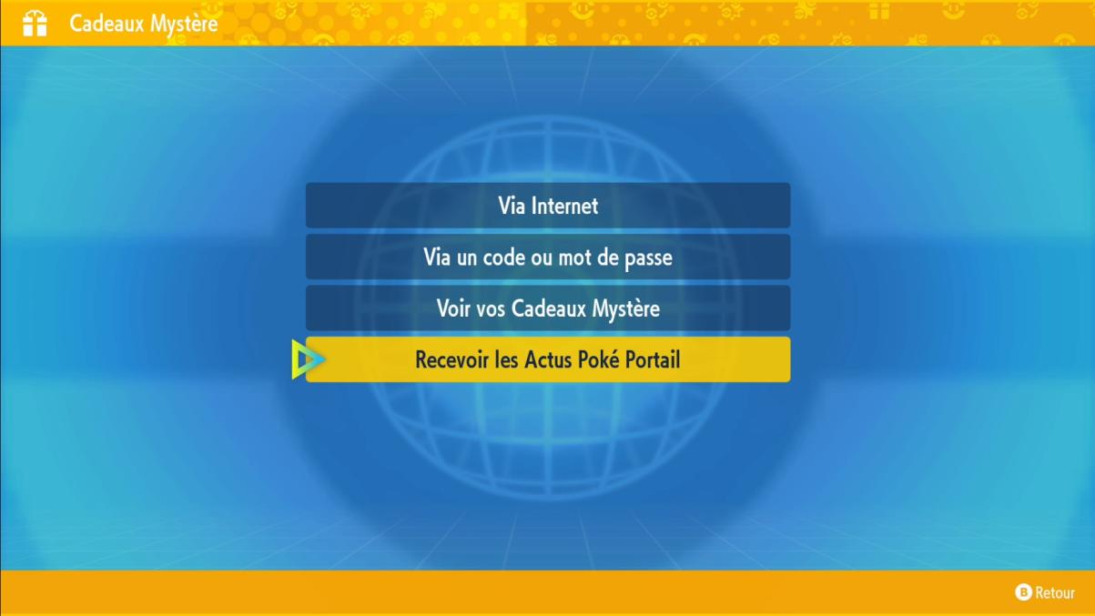 Menu Cadeaux Mystere de Pokemon Ecarlate et Violet.