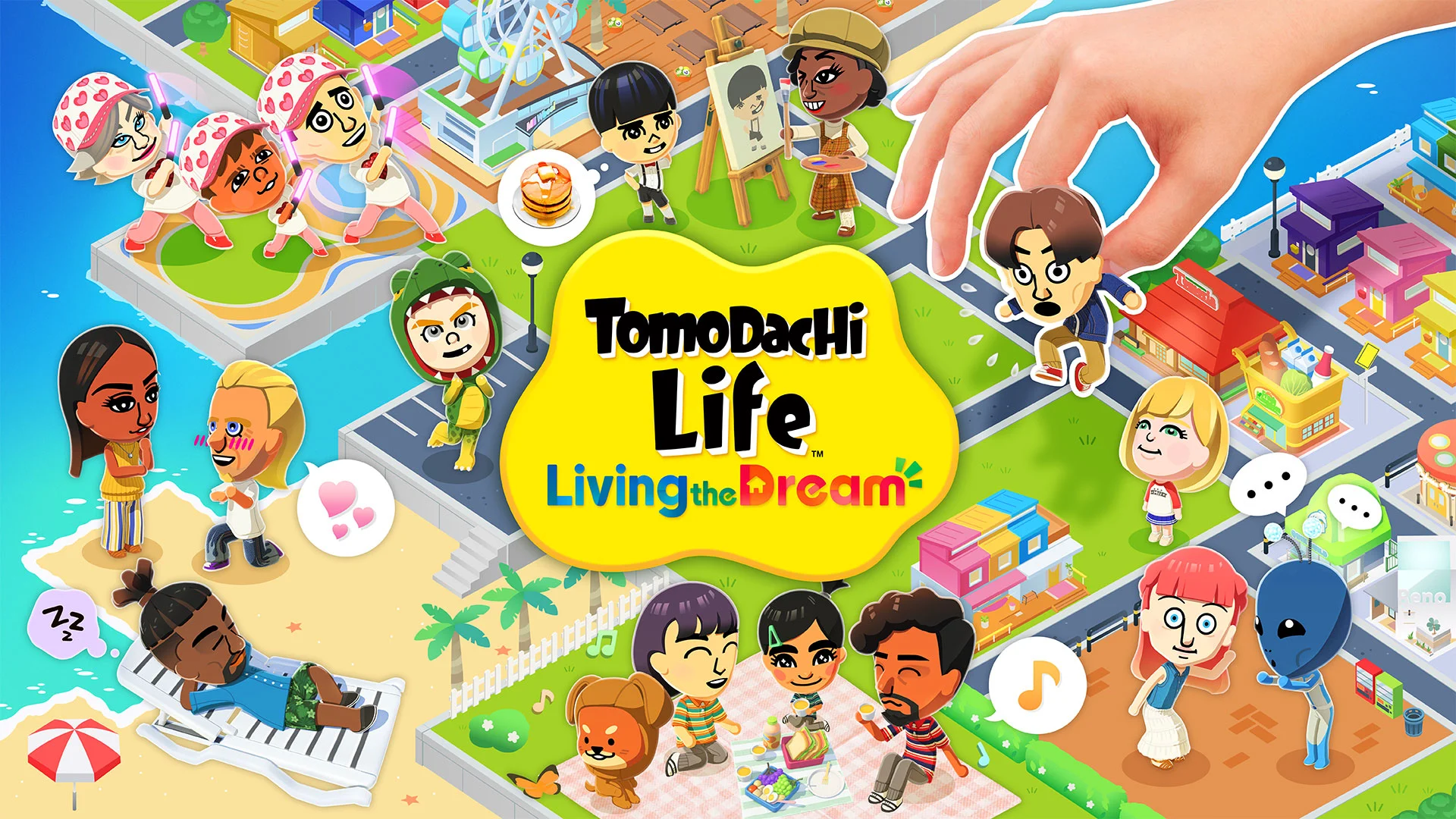Key art avec logo de Tomodachi Life Une vie de rêve sur Nintendo Switch. Key art avec logo de Tomodachi Life Une vie de rêve sur Nintendo Switch.