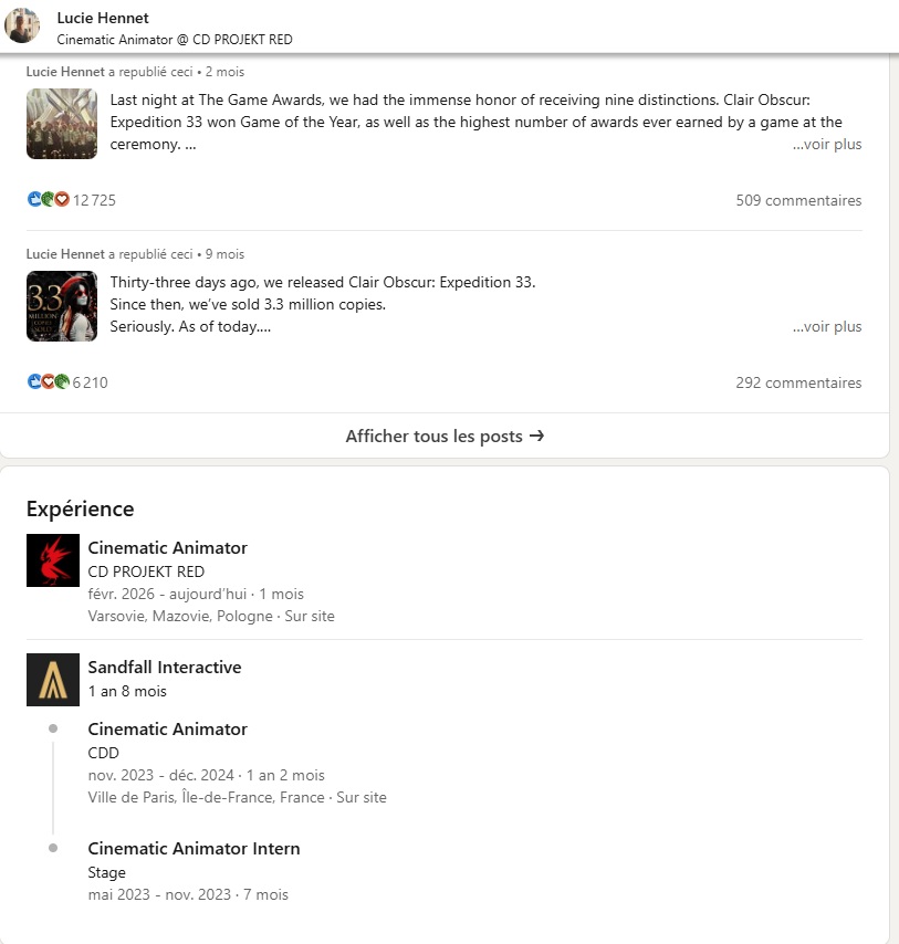 Lucie Hennet LinkedIn CD Projekt RED The Witcher 4 Lucie Hennet LinkedIn CD Projekt RED The Witcher 4