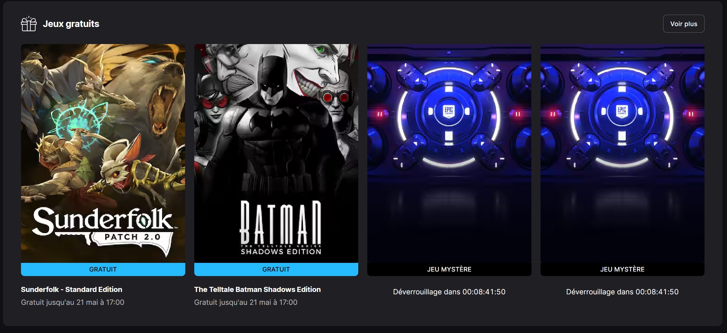 Epic Games store jeux gratuits 21 mai 2026