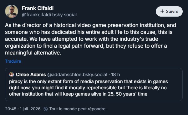 Reaction Frank Cifaldi face au piratage
