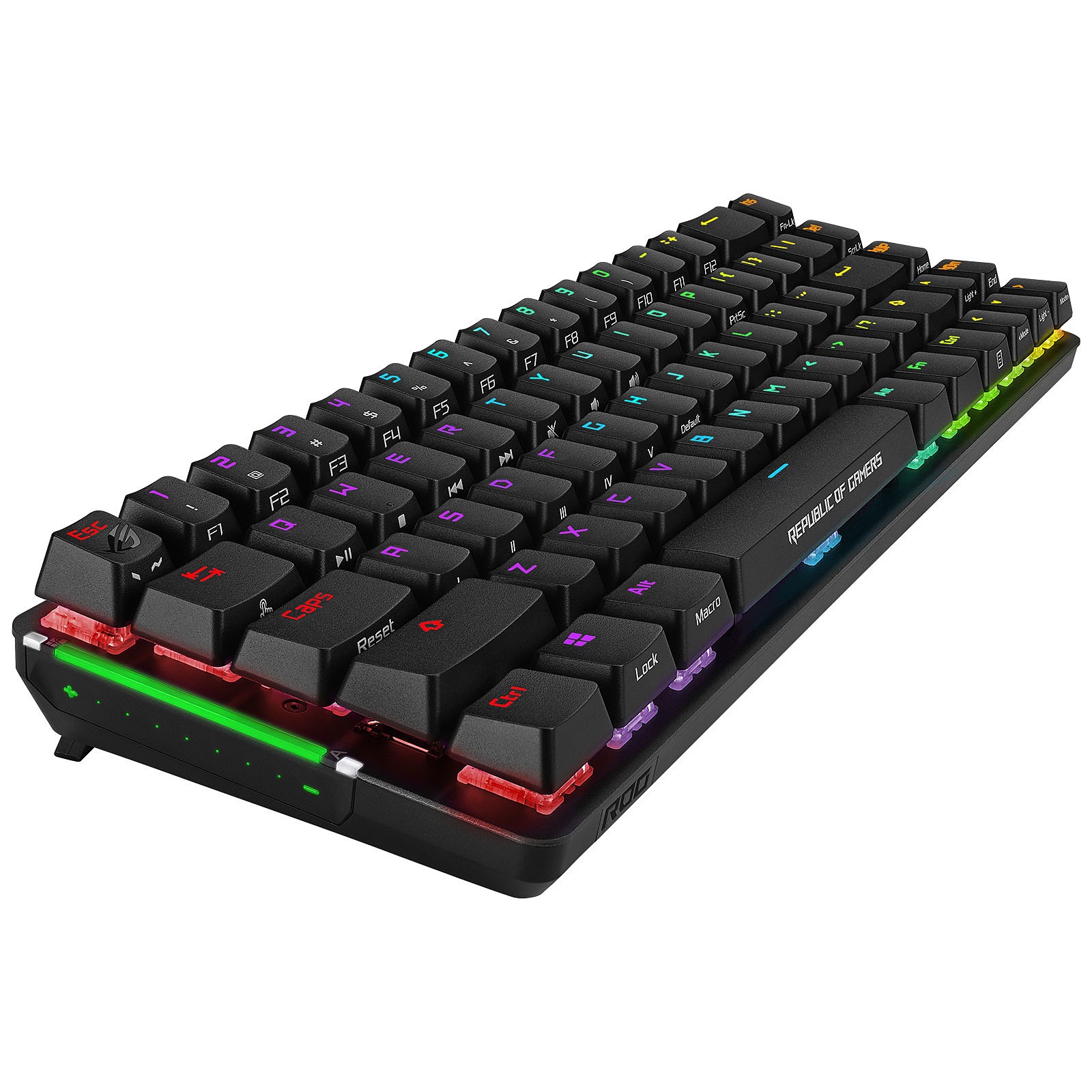 Photographie du Asus ROG Falchion pour montrer l'Ã©paisseur des touches.