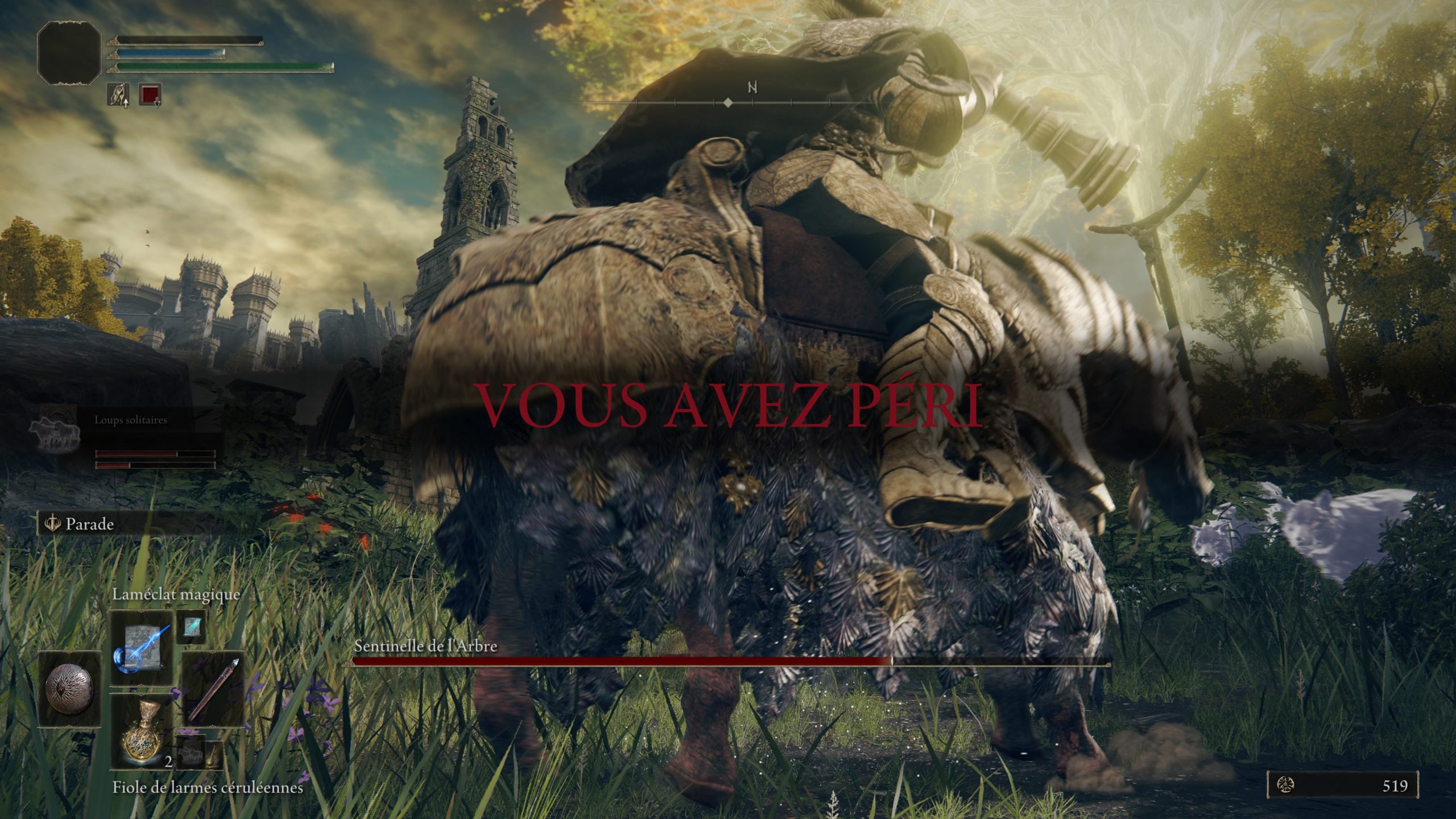 Screenshot de Gameplay lorsque l'on péri Elden Ring. Screenshot de Gameplay lorsque l'on péri Elden Ring.