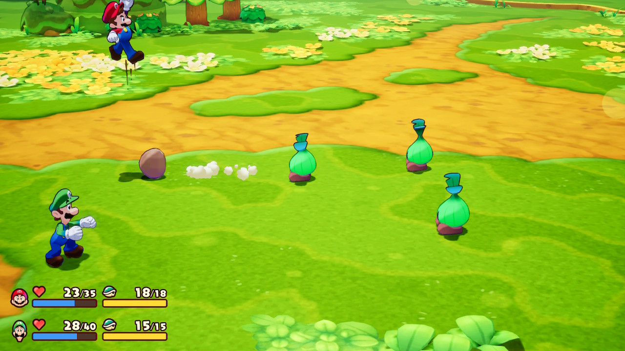 Exemple de combat dans Mario dans Mario & Luigi L'Ã©popÃ©e fraternelle sur Switch.