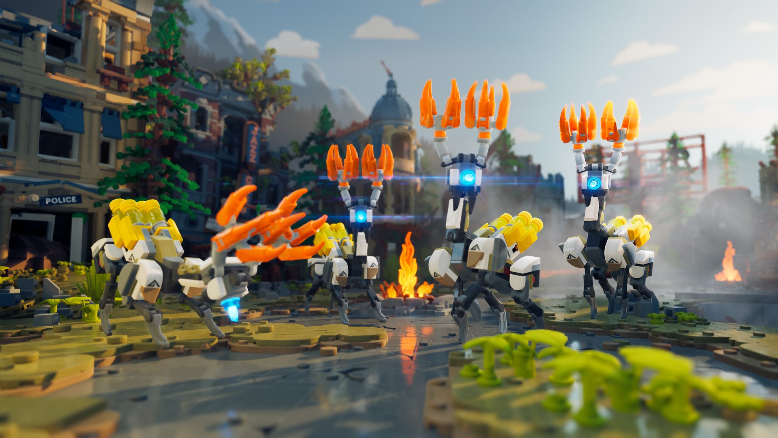 La premiÃ¨re apparition des machines fait l'objet d'une cinÃ©matique spÃ©ciale dans LEGO Horizon Adventures, comme avec ce troupeau de brouteurs.