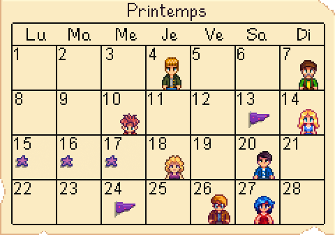 Stardew Valley : Calendrier de Printemps.