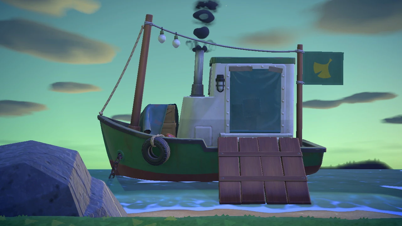 Le bateau de Rounard dans Animal Crossing New Horizons. Le bateau de Rounard dans Animal Crossing New Horizons.
