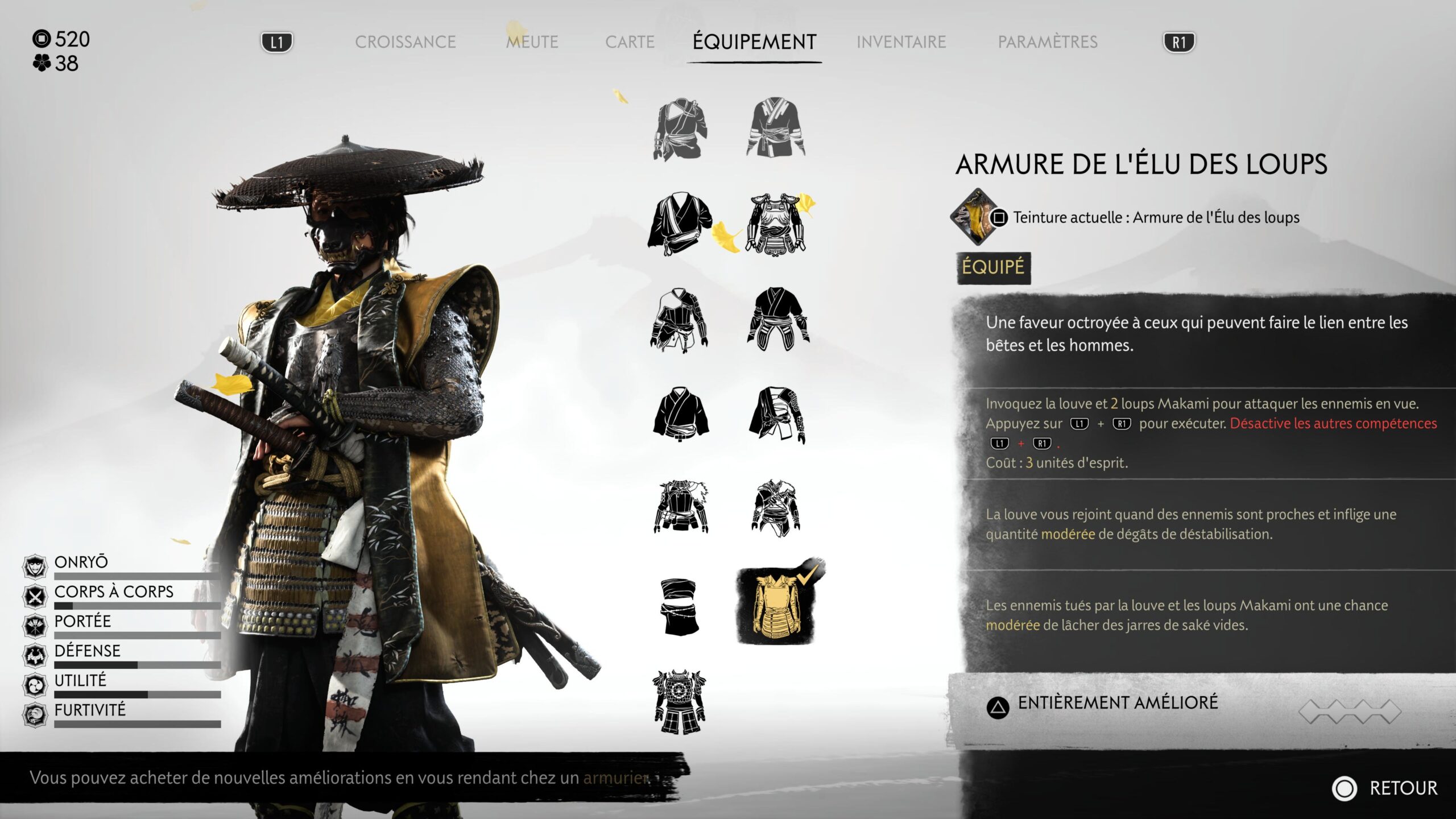YÅtei Armure Elu Loups Stats