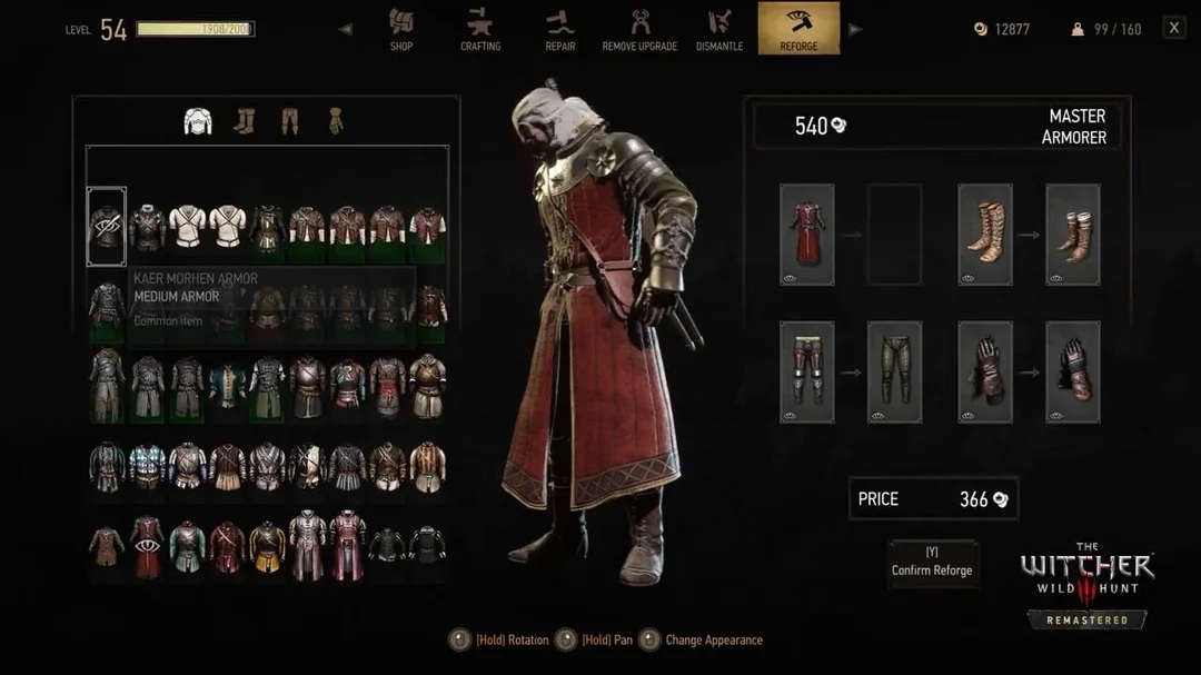The Witcher 3 Transmog Menu