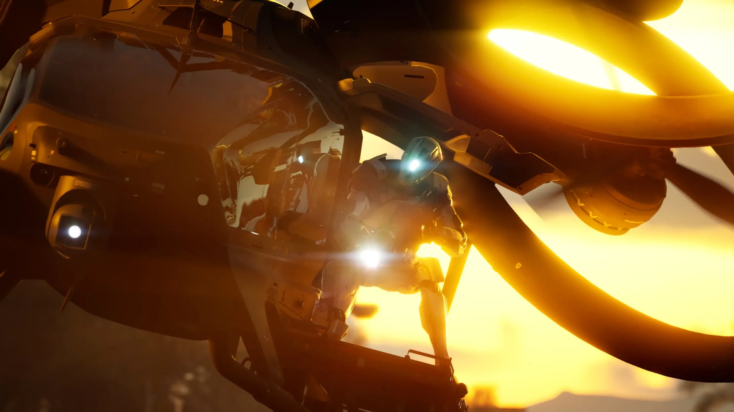 MindsEye : Un robot armÃ© sur un hÃ©licoptÃ¨re volant au-dessus de Redrock.