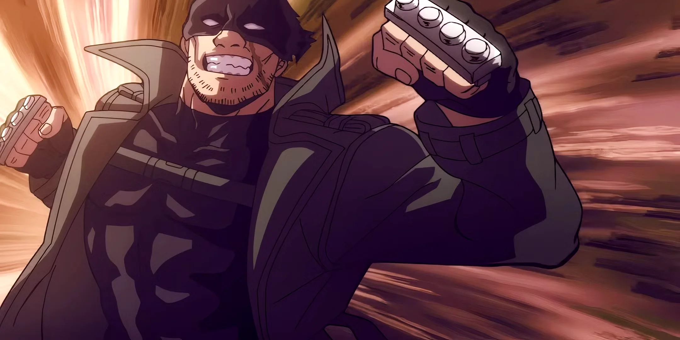 My Hero Academia Vigilantes : arrÃªt sur image de Knuckleduster s'apprÃªtant Ã  frapper du poing.