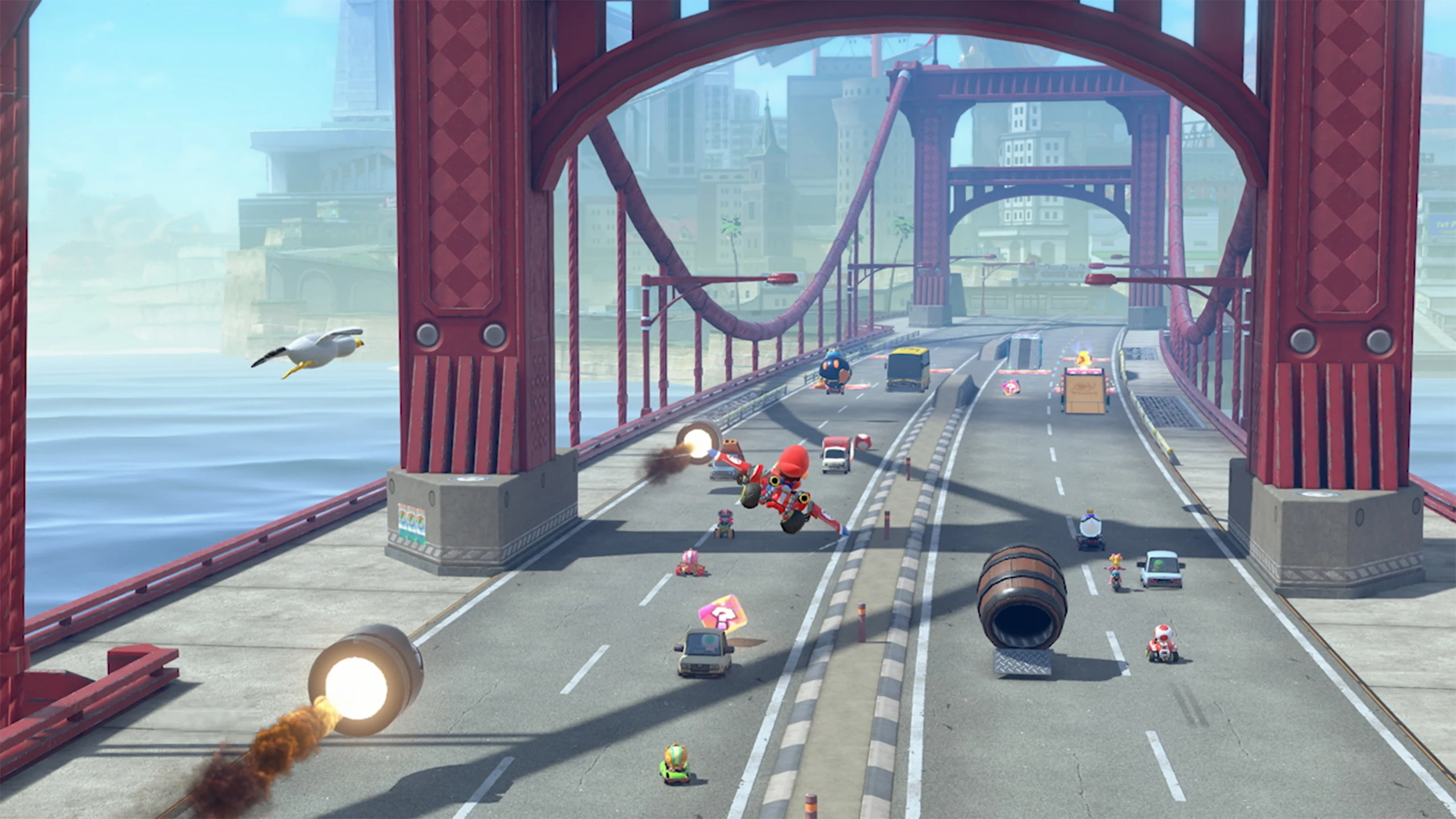 Mario Kart World : Course sur un pont.