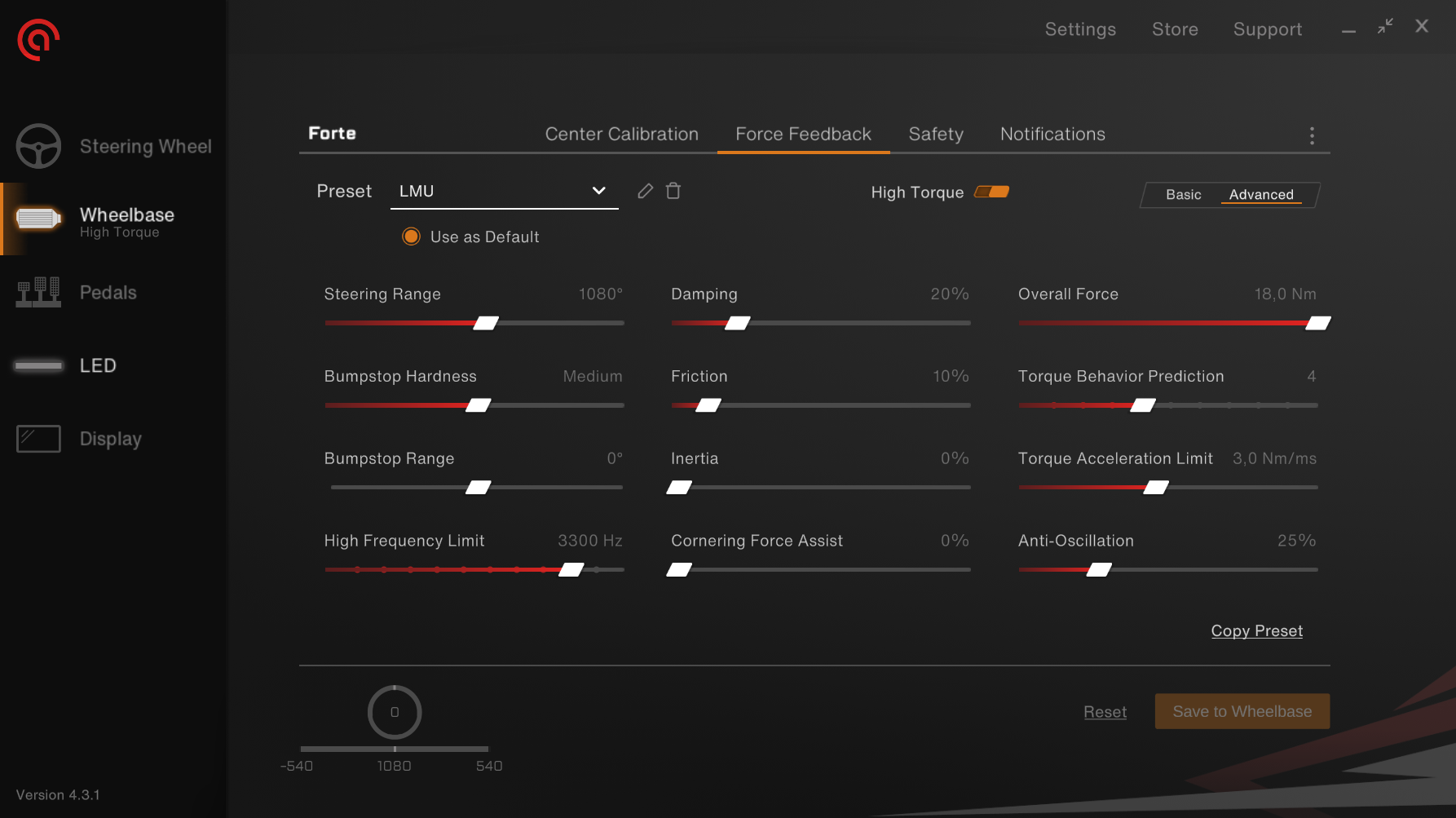 parametres Asetek Forte Wheelbase parametres Asetek Forte Wheelbase