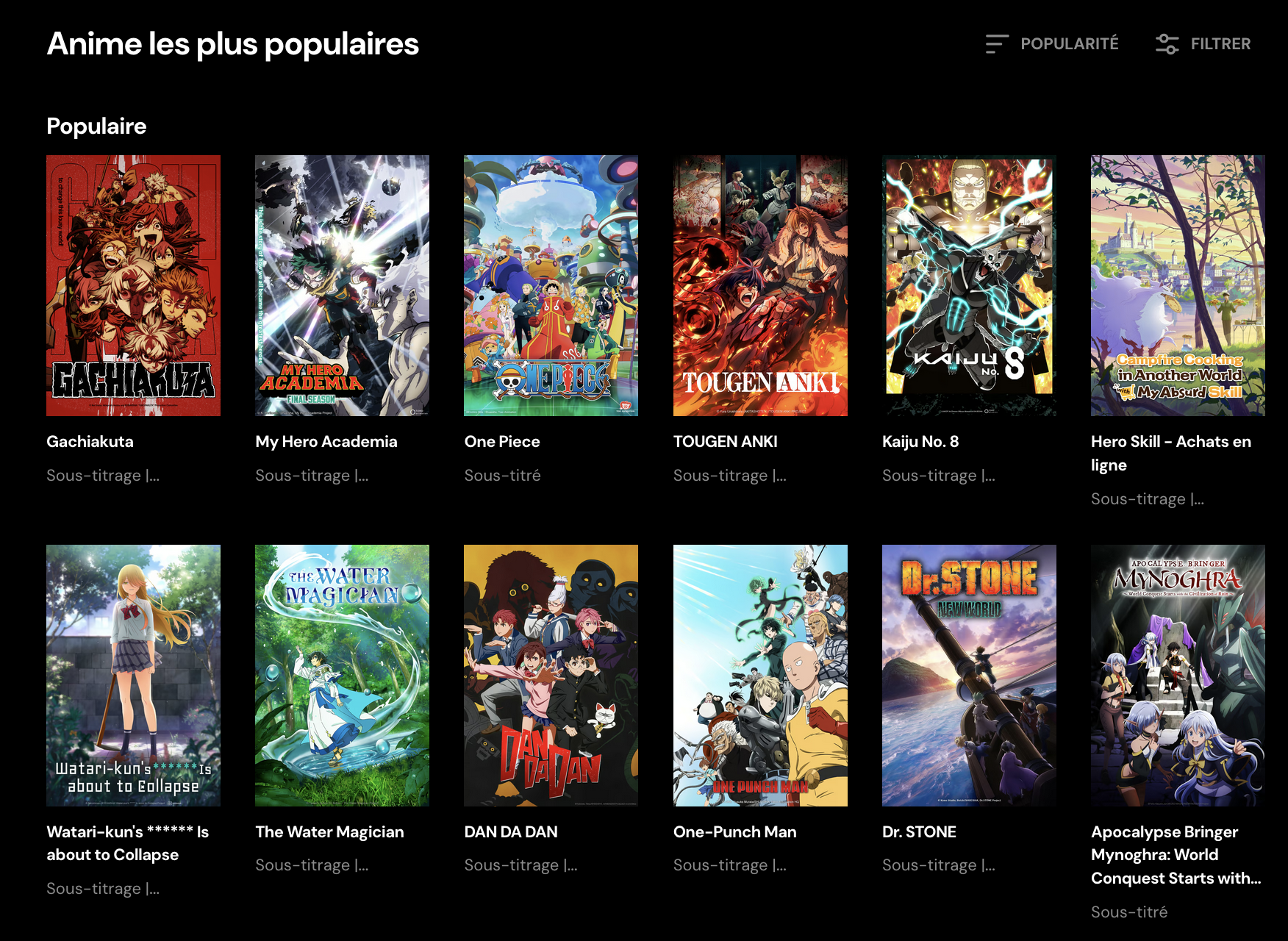 SÃ©ries les plus populaires de Crunchyroll, dont The Water Magicien.