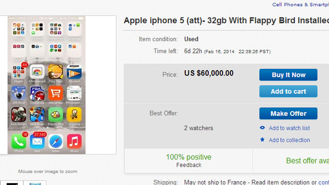 Des iPhone avec Flappy Bird envahissent eBay pour 60.000 dollars !