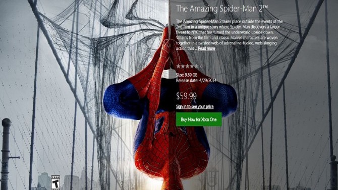 Xbox One : The Amazing Spider-Man 2 disponible sur le Xbox Live américain