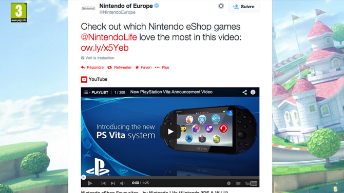 Fail. Nintendo fait de la publicité pour la PS Vita sur Twitter