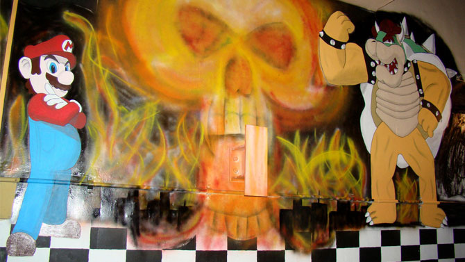 Mario et Bowser sur le mur d'un bunker nucléaire