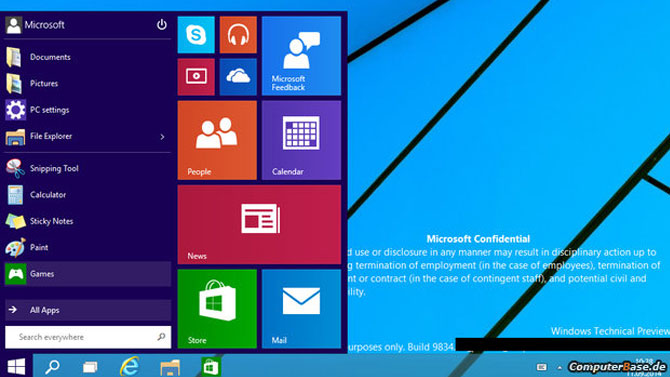 Windows 9 : nouvelle capture d'écran avec le menu Démarrer