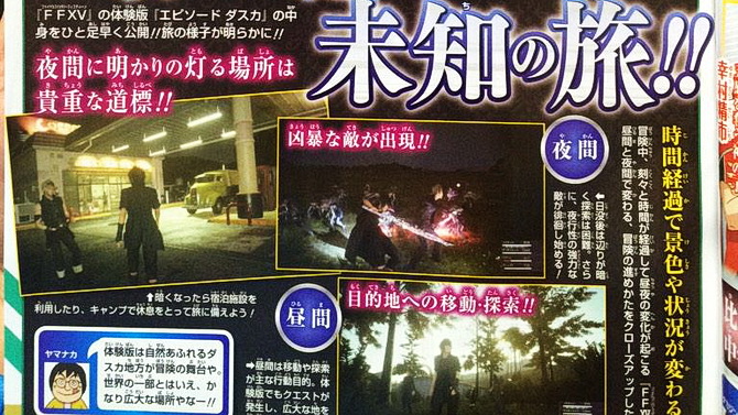 Final Fantasy XV : cycle jour/nuit, mode camping et combats en images