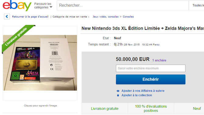 Une New 3DS Majora's Mask à 50.000 euros sur ebay