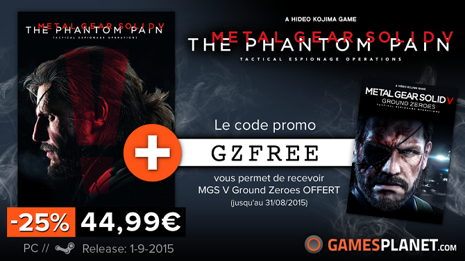 Payez Metal Gear Solid 5 sur PC 25% moins cher + Ground Zeroes gratuit