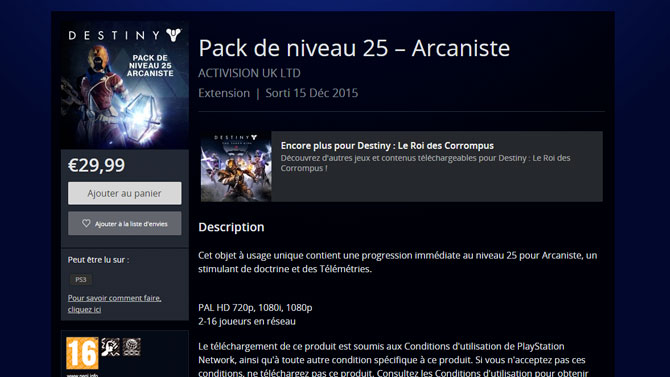 Destiny : Il est désormais possible d'acheter un boost au niveau 25