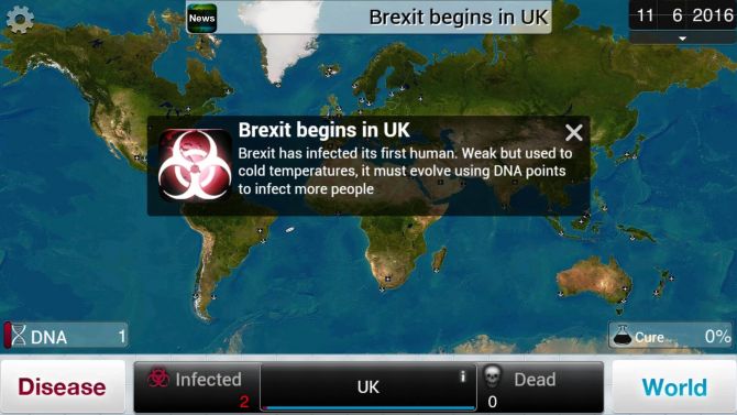 Brexit devient le nom de maladie le plus donné sur Plague Inc.