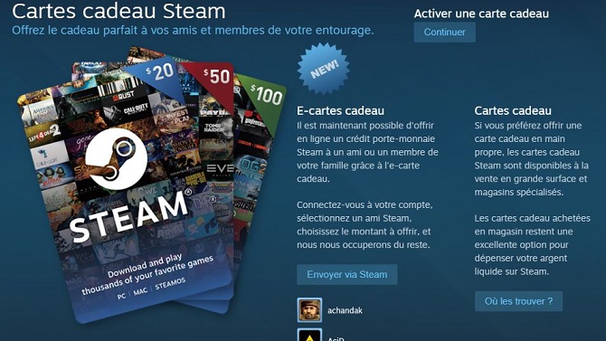 Steam : Vous pouvez désormais offrir des cartes cadeaux