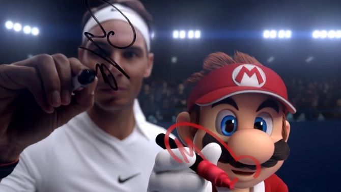 Mario Tennis Aces : Rafael Nadal et Mario s'affrontent en duel, mode dynamique montré