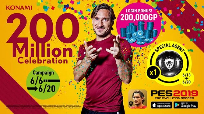 PES 2019 atteint les 200 millions de téléchargements sur mobile, des cadeaux pour fêter ceci