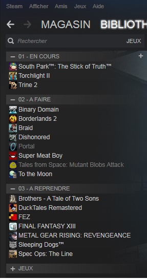 Organiser ses jeux sur steam