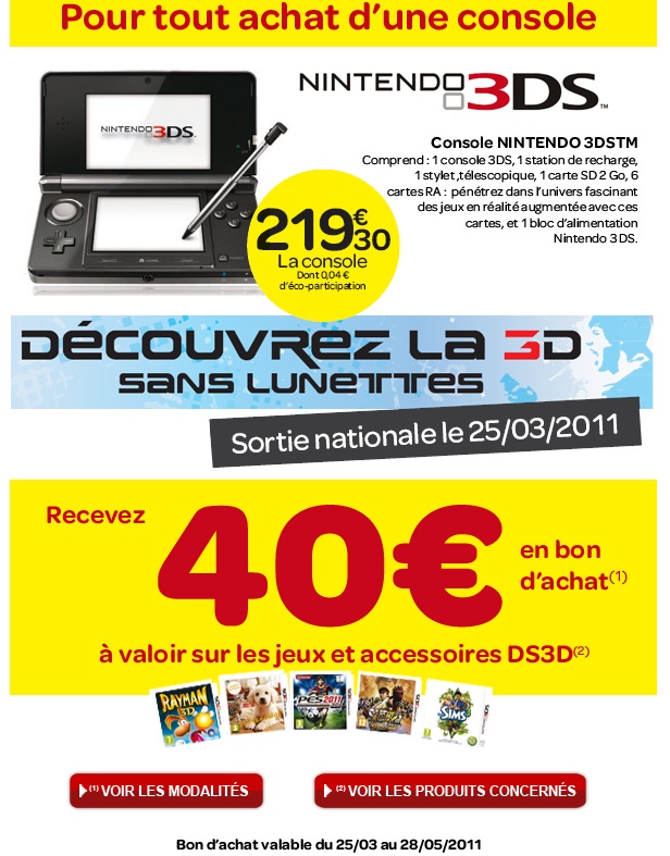 La 3DS aujourd'hui chez carrouf (220€ et 40€ de bons d'achats offerts) le bon plan ?