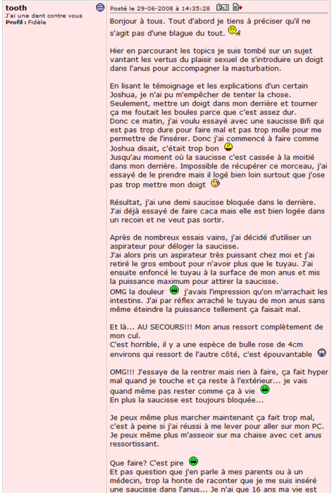 Doctissimo m'as tuer!!!!! Saucisse et Aspirateur ne font pas bon ménage...
