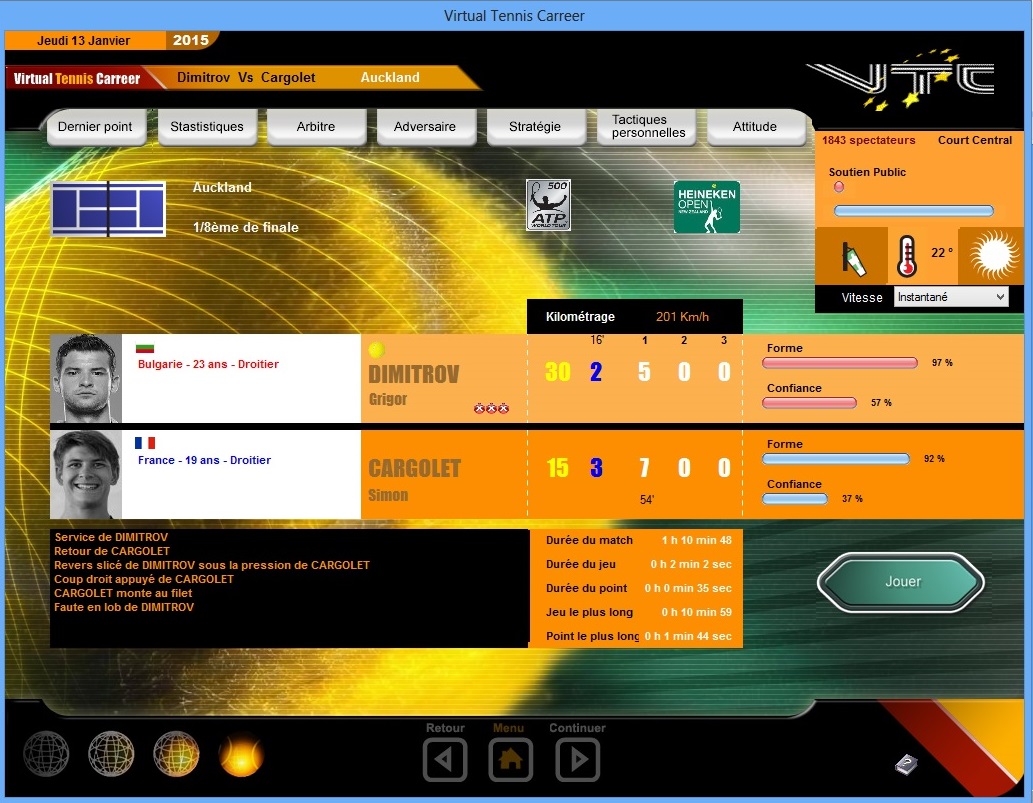 Virtual Tennis Carreer 2015 : Un moteur de match riche et précis