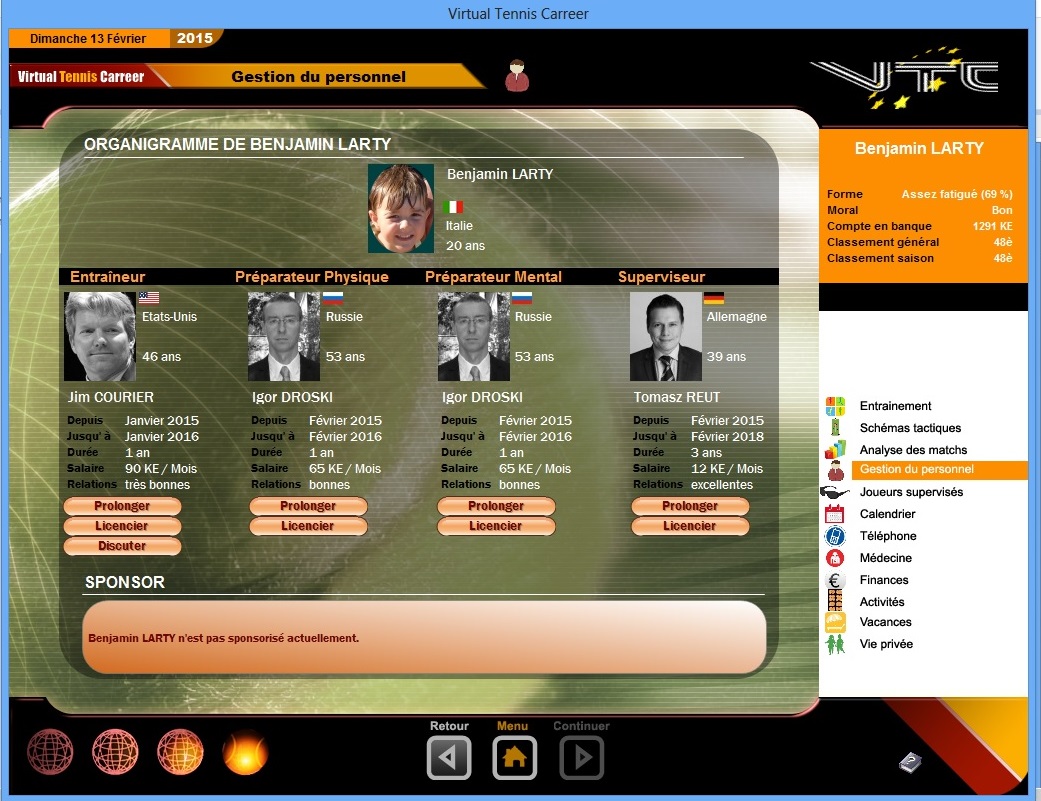 Virtual Tennis Carreer 2015 : Entourez-vous d'un staff compétent