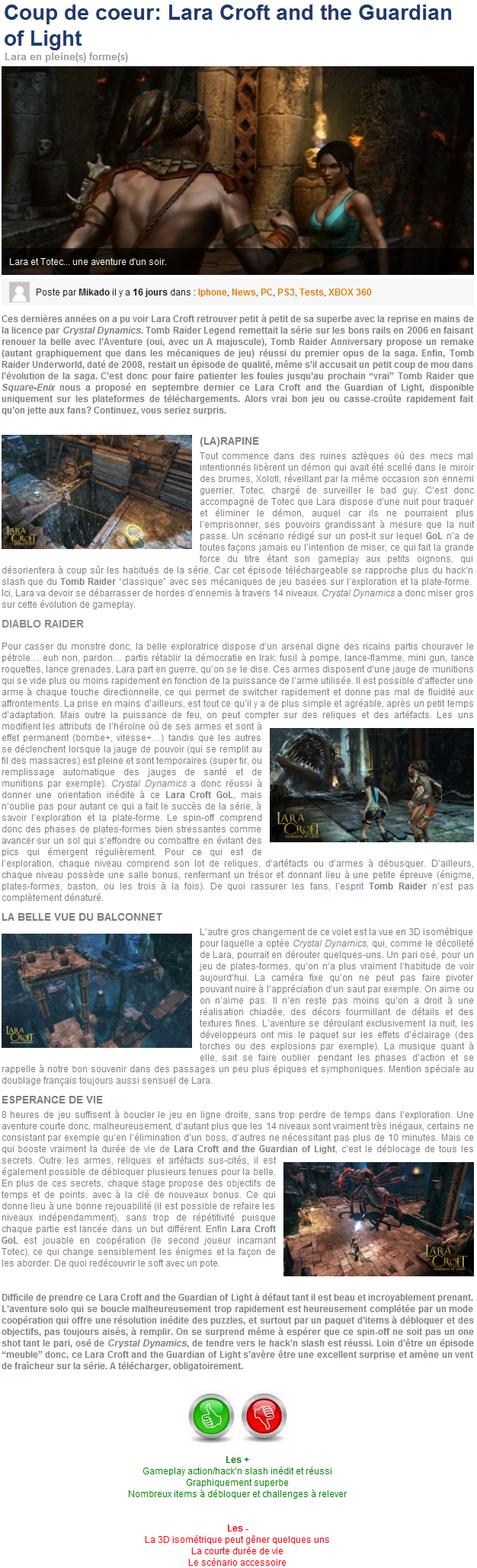 [Test coup de coeur]  Lara Croft and the Guardian of Light