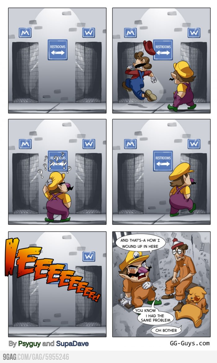 Mario et Wario vont aux toilettes quand soudain...