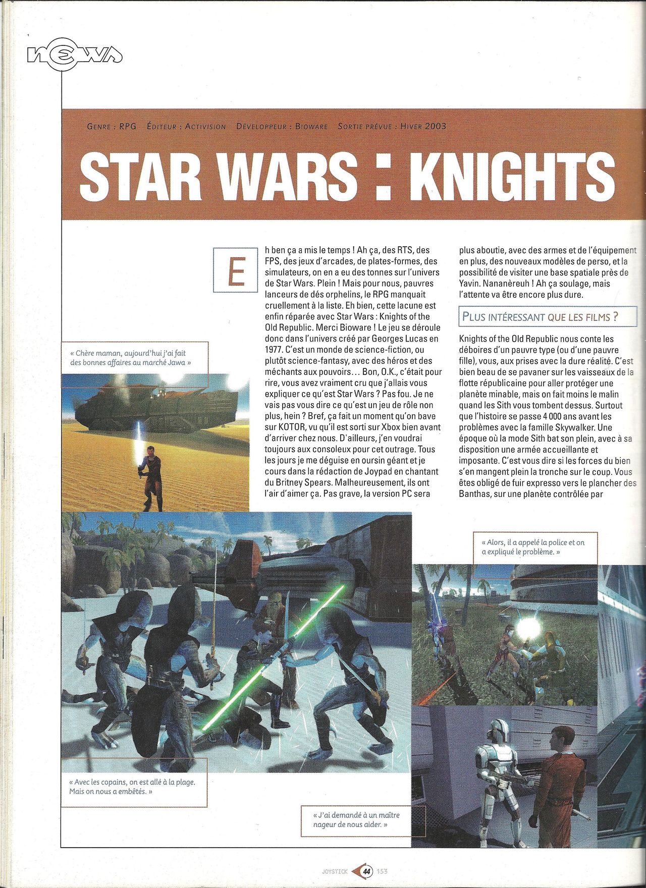 Y'a de la joie dans le rétro #2 - Joystick 153 Novembre 2003